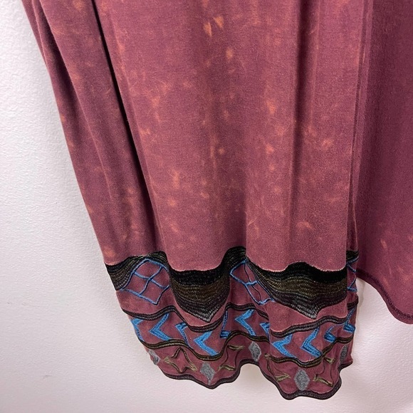 POL Burgundy Embroidered Rayon Kimono Robe Acid Wash Longline One Size Boho - Picture 4 of 8